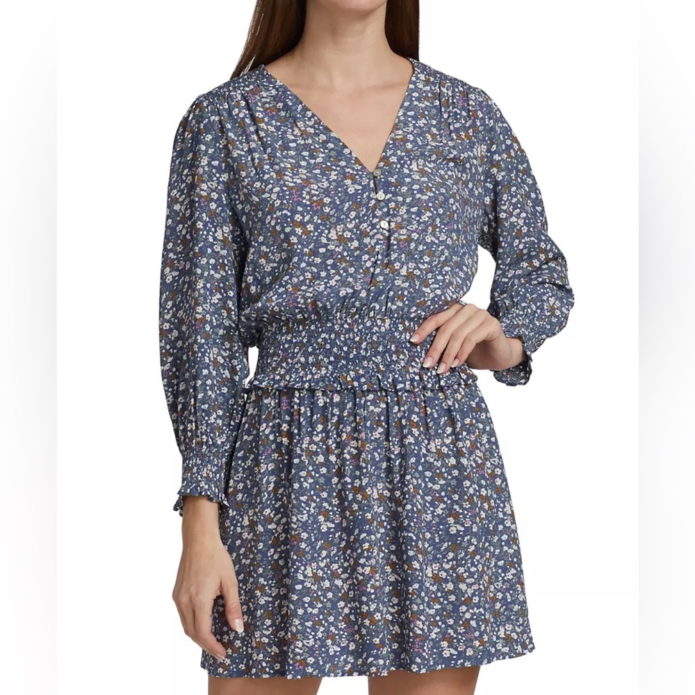 RAILS Women's Zana Blouson Mini Dress Smocked Long Sleeve Sz XS - Blue